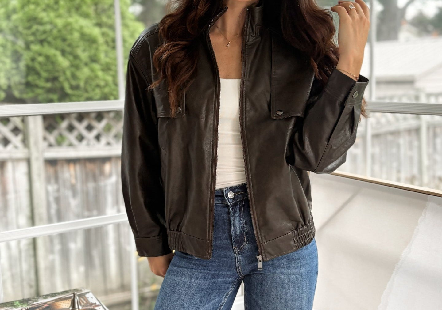 'The Varsity Club' Collared Zip-Up Faux Leather Bomber Jacket - Love and Lee Apparel