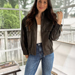 'The Varsity Club' Collared Zip-Up Faux Leather Bomber Jacket - Love and Lee Apparel