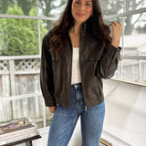 'The Varsity Club' Collared Zip-Up Faux Leather Bomber Jacket - Love and Lee Apparel
