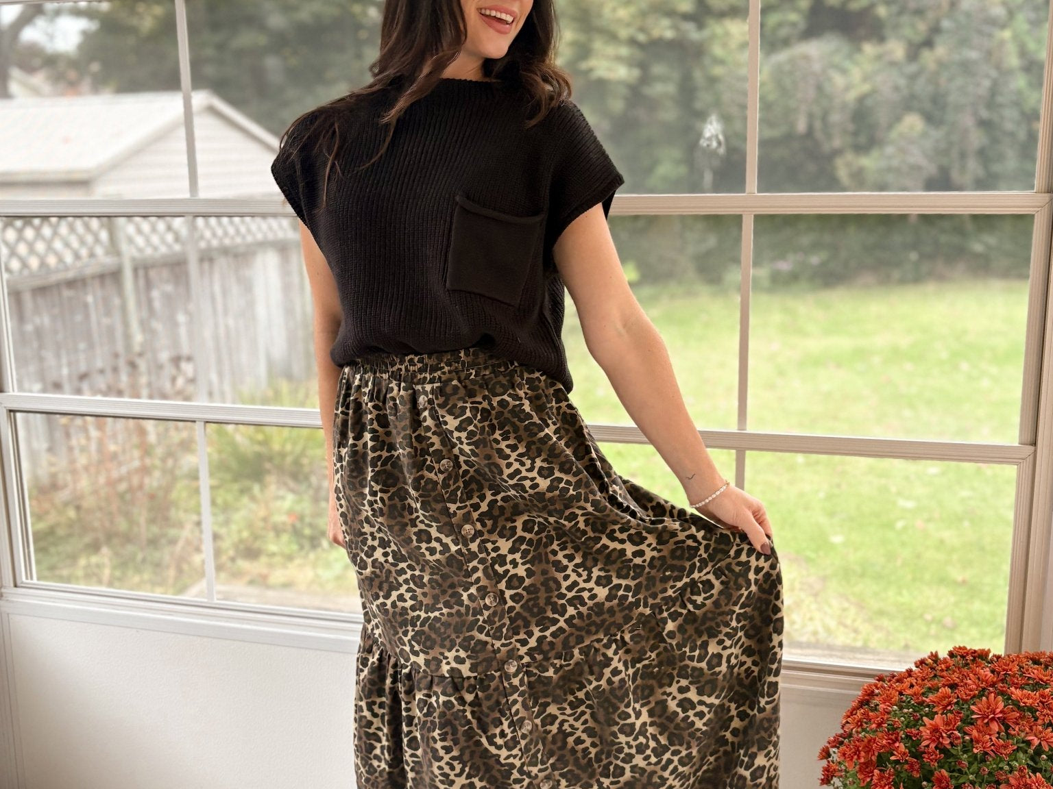The Eliza Button Down Leopard Printed Midi Skirt - Love and Lee Apparel