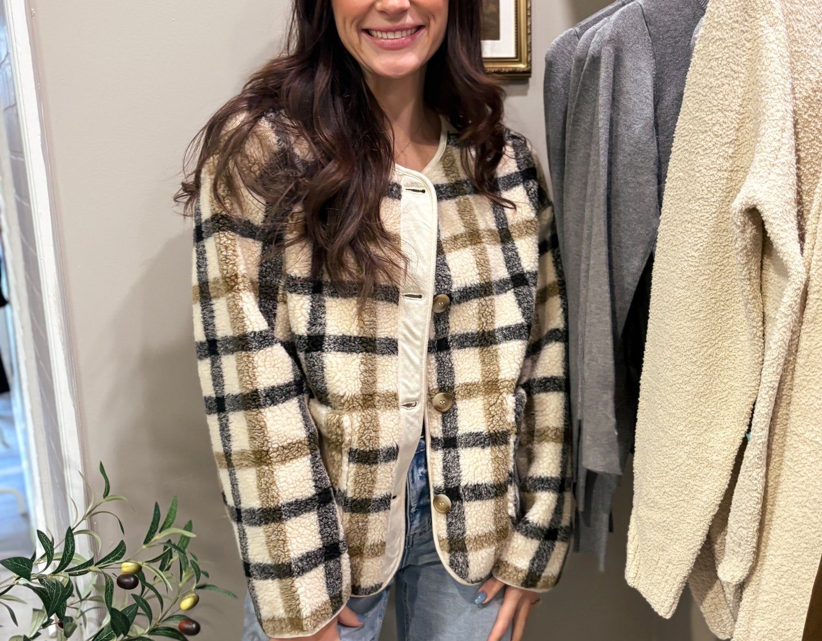 The Sabrina Plaid Button Down Teddy Jacket - Love and Lee Apparel