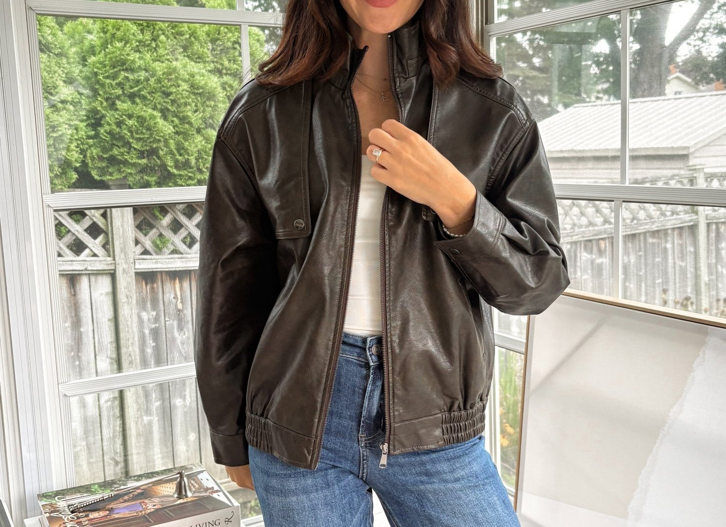 'The Varsity Club' Collared Zip-Up Faux Leather Bomber Jacket - Love and Lee Apparel