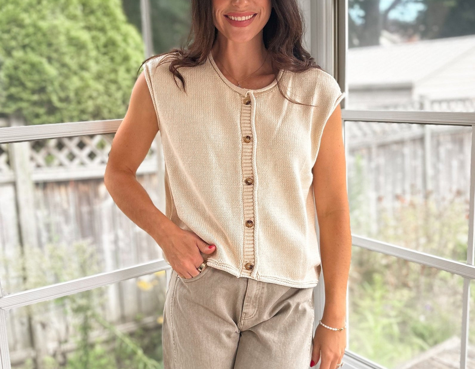 The Sybel Raw Edge Sleeveless Button Down Knit Cardigan - Love and Lee Apparel
