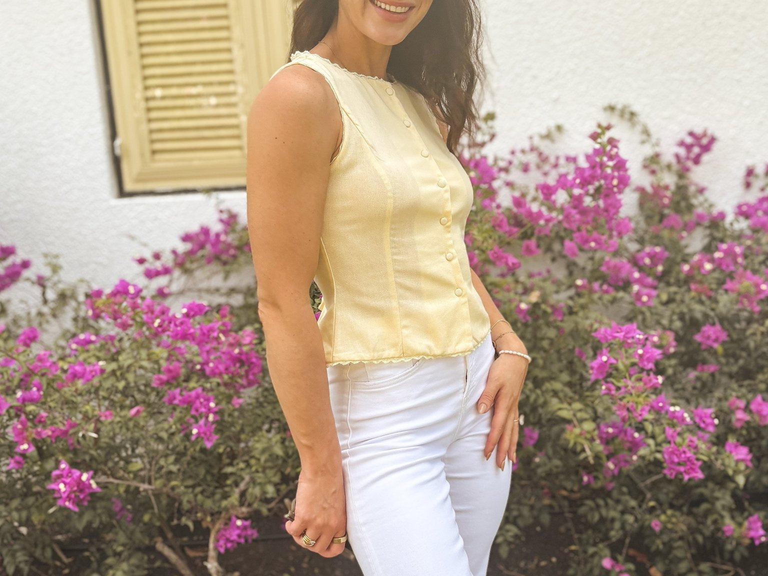 The Lexi Scallop Lace Trim Button Down Sleeveless Vest Blouse - Love and Lee Apparel