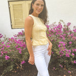 The Lexi Scallop Lace Trim Button Down Sleeveless Vest Blouse - Love and Lee Apparel