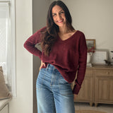 The 'Elanora' Long Sleeve V-Neck Pullover Knit in Cabernet - Love and Lee Apparel