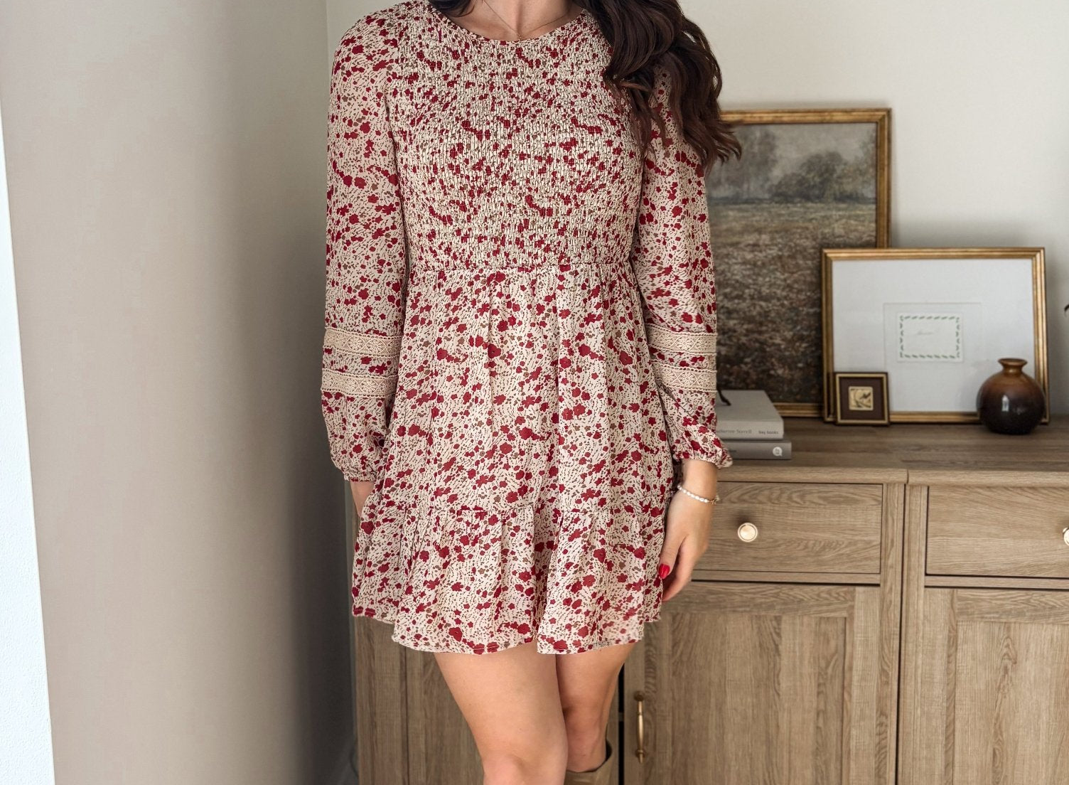 The Early Harvest Lace Trim Smocking Printed Mini Dress - Love and Lee Apparel