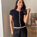 The 'Hostess with the Most' Contrast Lettuce Trim Short Sleeve Knit Cardigan - Love and Lee Apparel