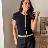 The 'Hostess with the Most' Contrast Lettuce Trim Short Sleeve Knit Cardigan - Love and Lee Apparel
