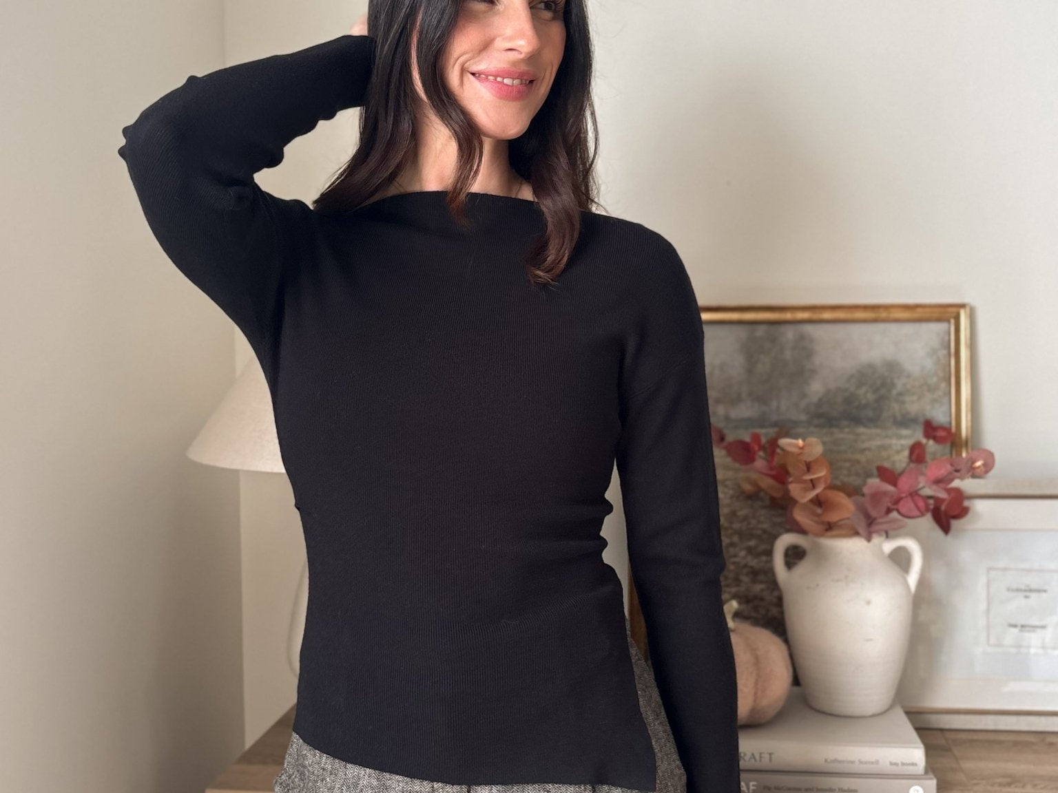 The' Home for the Holiday' Boat Neck Dolman Long Sleeve Knit Sweater in Black - Love and Lee Apparel