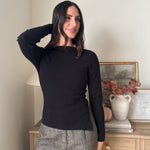 The' Home for the Holiday' Boat Neck Dolman Long Sleeve Knit Sweater in Black - Love and Lee Apparel