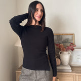 The' Home for the Holiday' Boat Neck Dolman Long Sleeve Knit Sweater in Black - Love and Lee Apparel