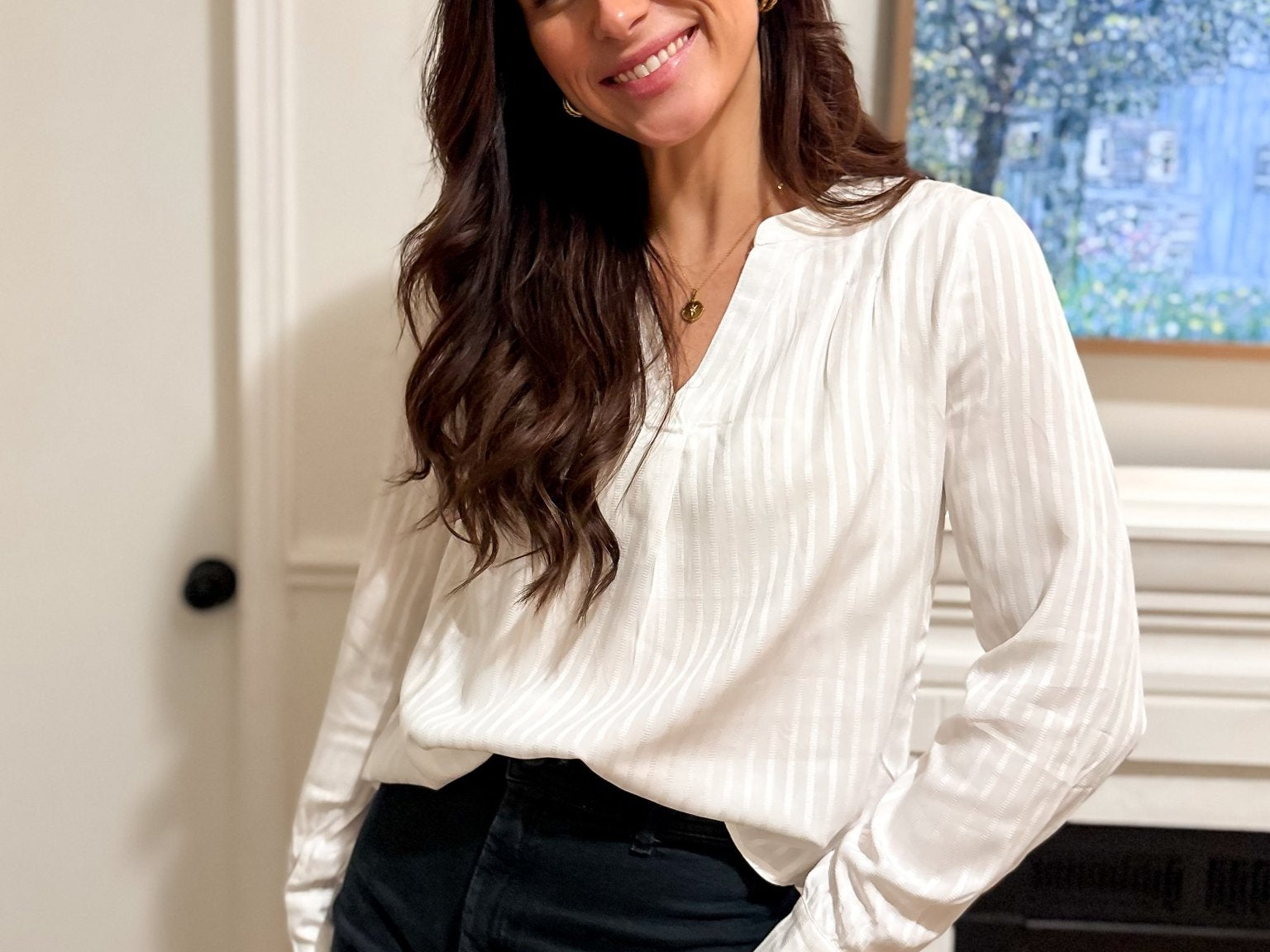 The Mae Long Sleeve Pleated V - Shape Opening Textured Blouse - Love and Lee Apparel