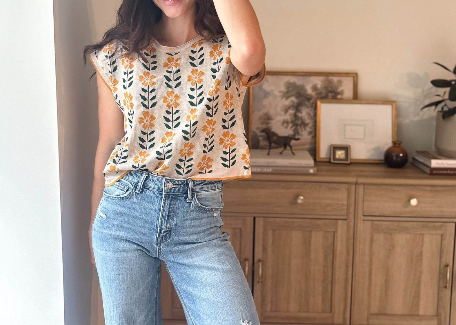 The Hattie Vintage Floral Knit Top Cap Sleeve Lightweight Sweater - Love and Lee Apparel