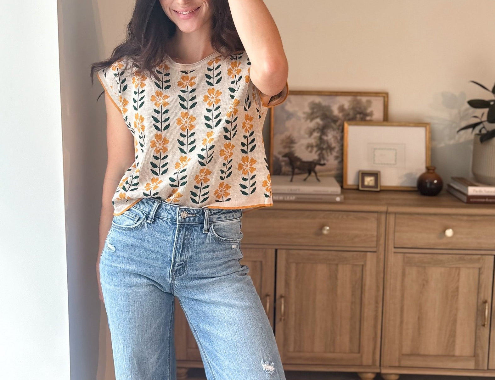 The Hattie Vintage Floral Knit Top Cap Sleeve Lightweight Sweater - Love and Lee Apparel