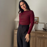 The 'Frosted Cranberry' Boat Neck Dolman Long Sleeve Knit Sweater - Love and Lee Apparel