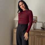 The 'Frosted Cranberry' Boat Neck Dolman Long Sleeve Knit Sweater - Love and Lee Apparel
