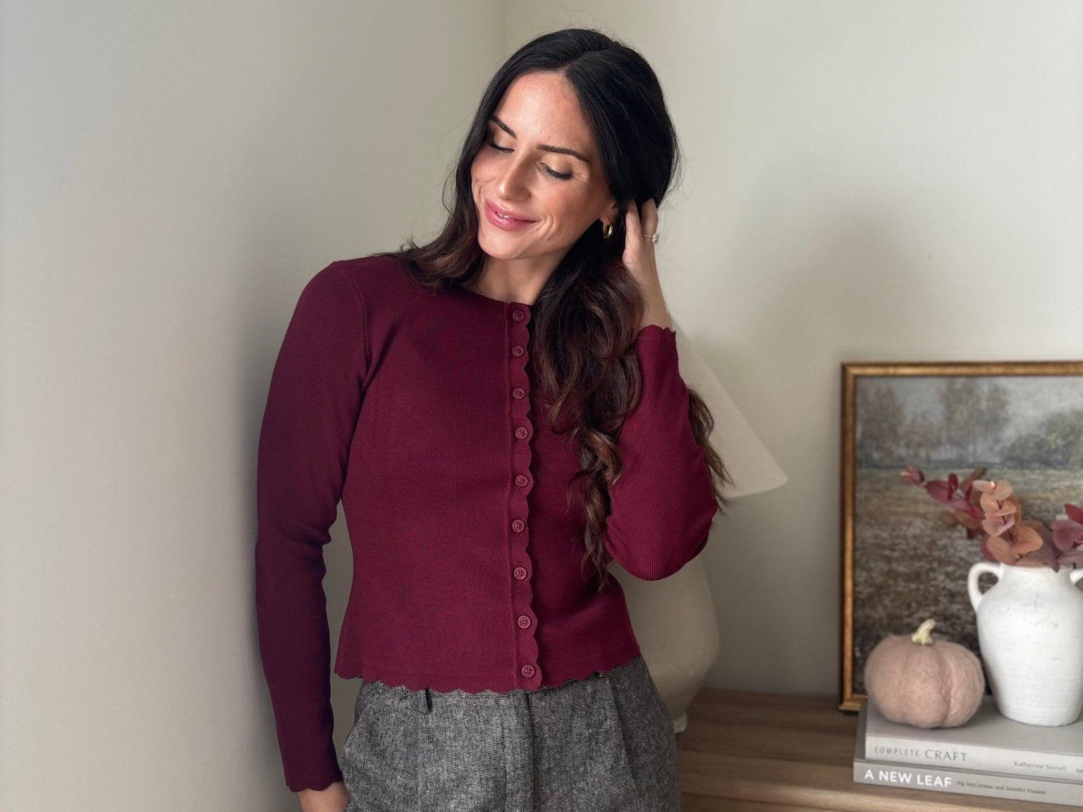 'Pass the Bordeaux' Scalloped Button Down Cardigan - Love and Lee Apparel