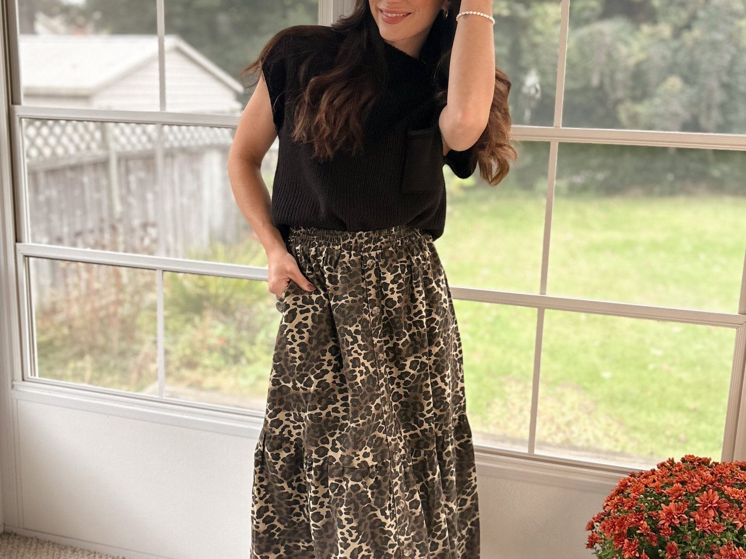 The Eliza Button Down Leopard Printed Midi Skirt - Love and Lee Apparel