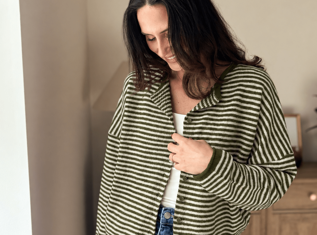 The Evermore Stripe Raw Edge Drop Shoulder Knit Cardigan - Love and Lee Apparel