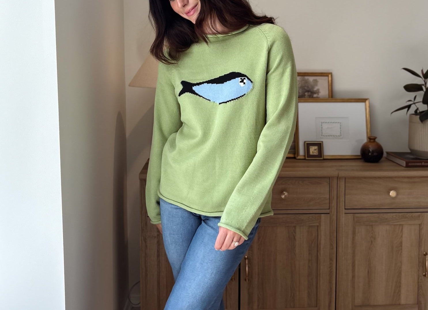 Fish Graphic Long Sleeve Knit Pullover Sweater - Love and Lee Apparel