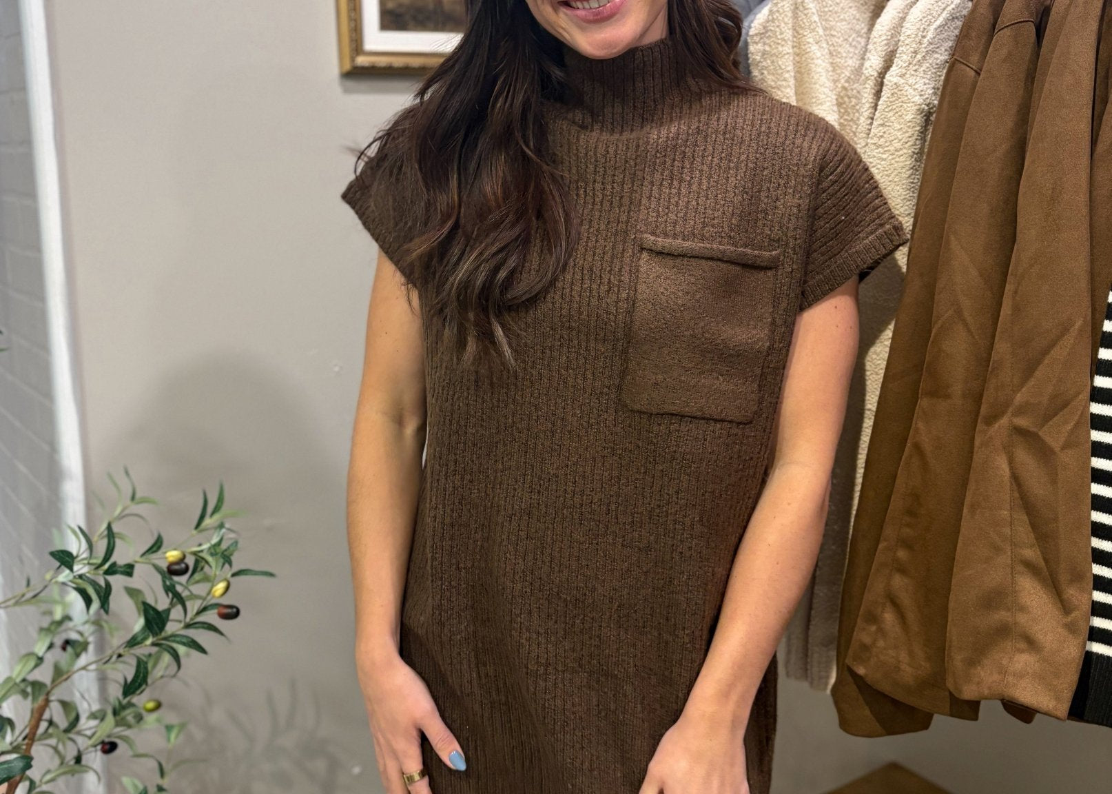 The Phelicity Mock neck Short Sleeve Sweater Dress with Pocket - Love and Lee Apparel