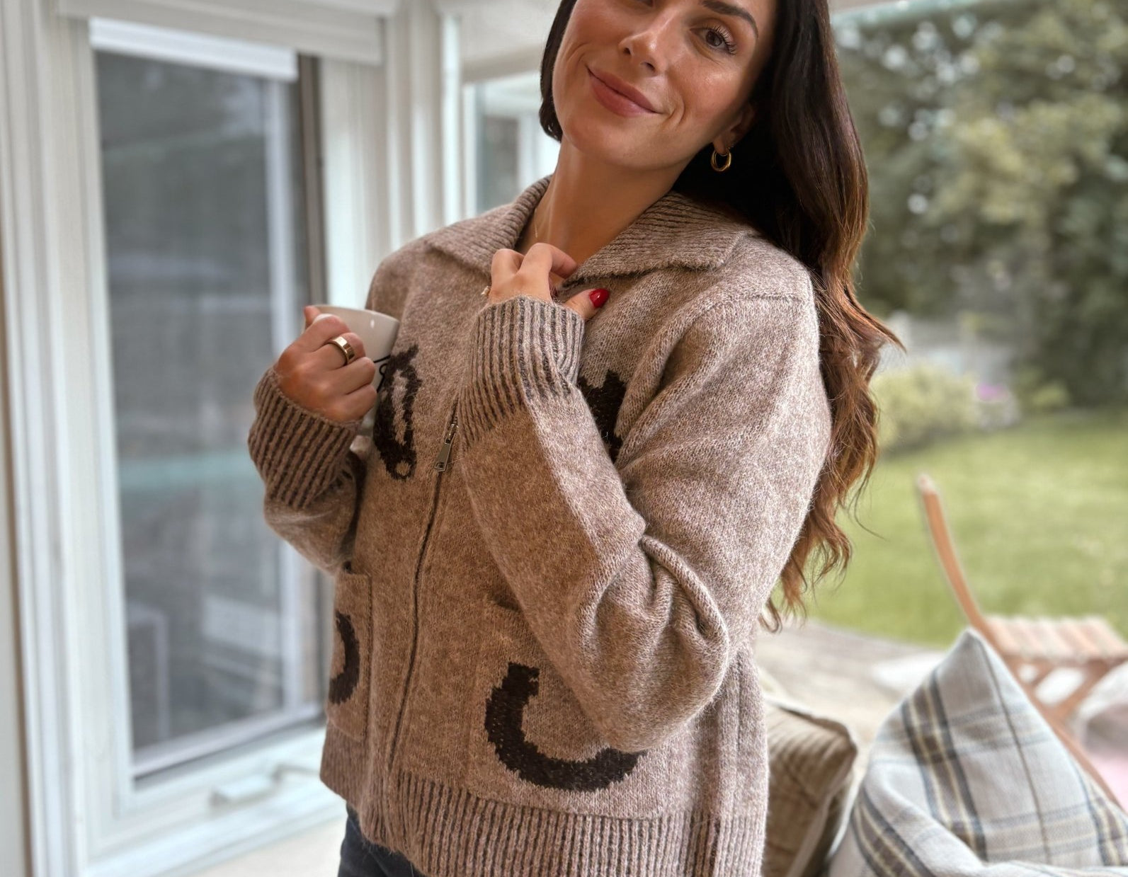 The Cotswold Jacquard Collared Zip-Up Knit Cardigan - Love and Lee Apparel