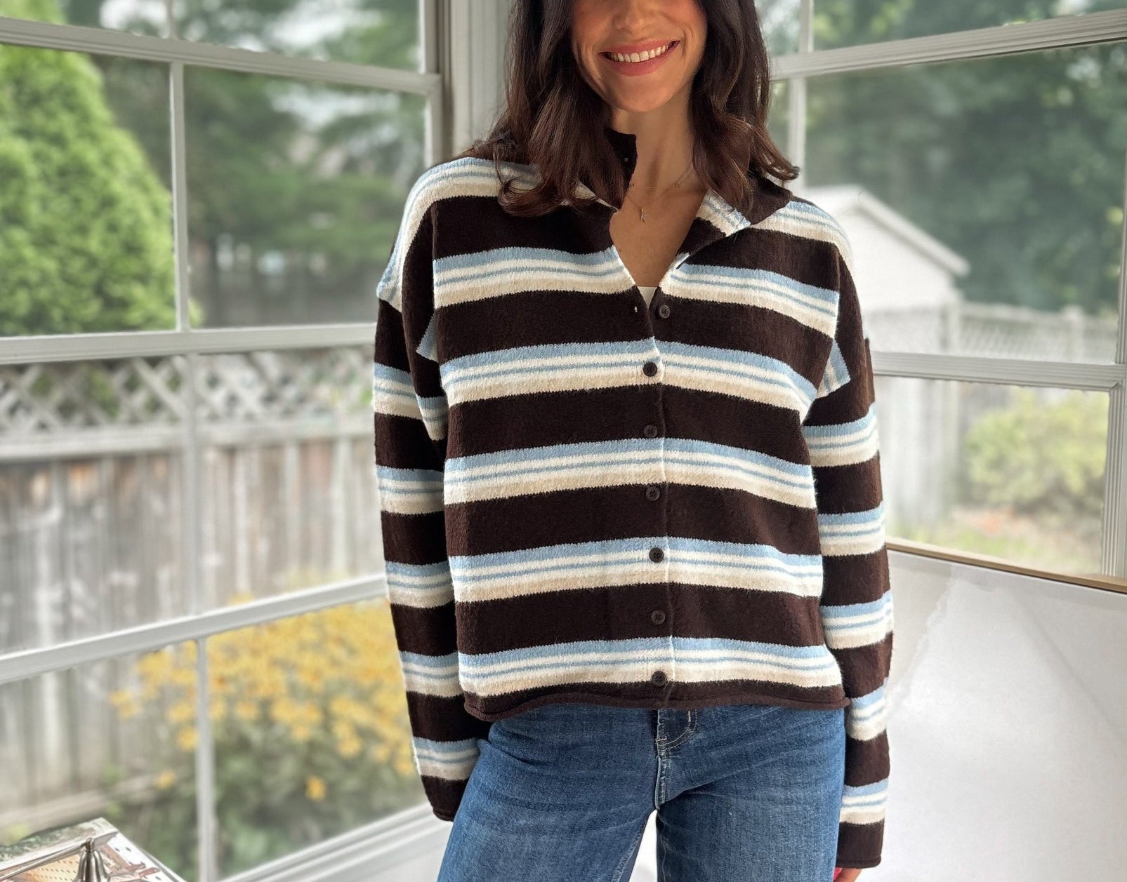 'Yale Bookclub' Multi-Color Stripe Rolled Neck Knit Cardigan - Love and Lee Apparel