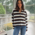 'Yale Bookclub' Multi-Color Stripe Rolled Neck Knit Cardigan - Love and Lee Apparel