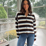 'Yale Bookclub' Multi-Color Stripe Rolled Neck Knit Cardigan - Love and Lee Apparel