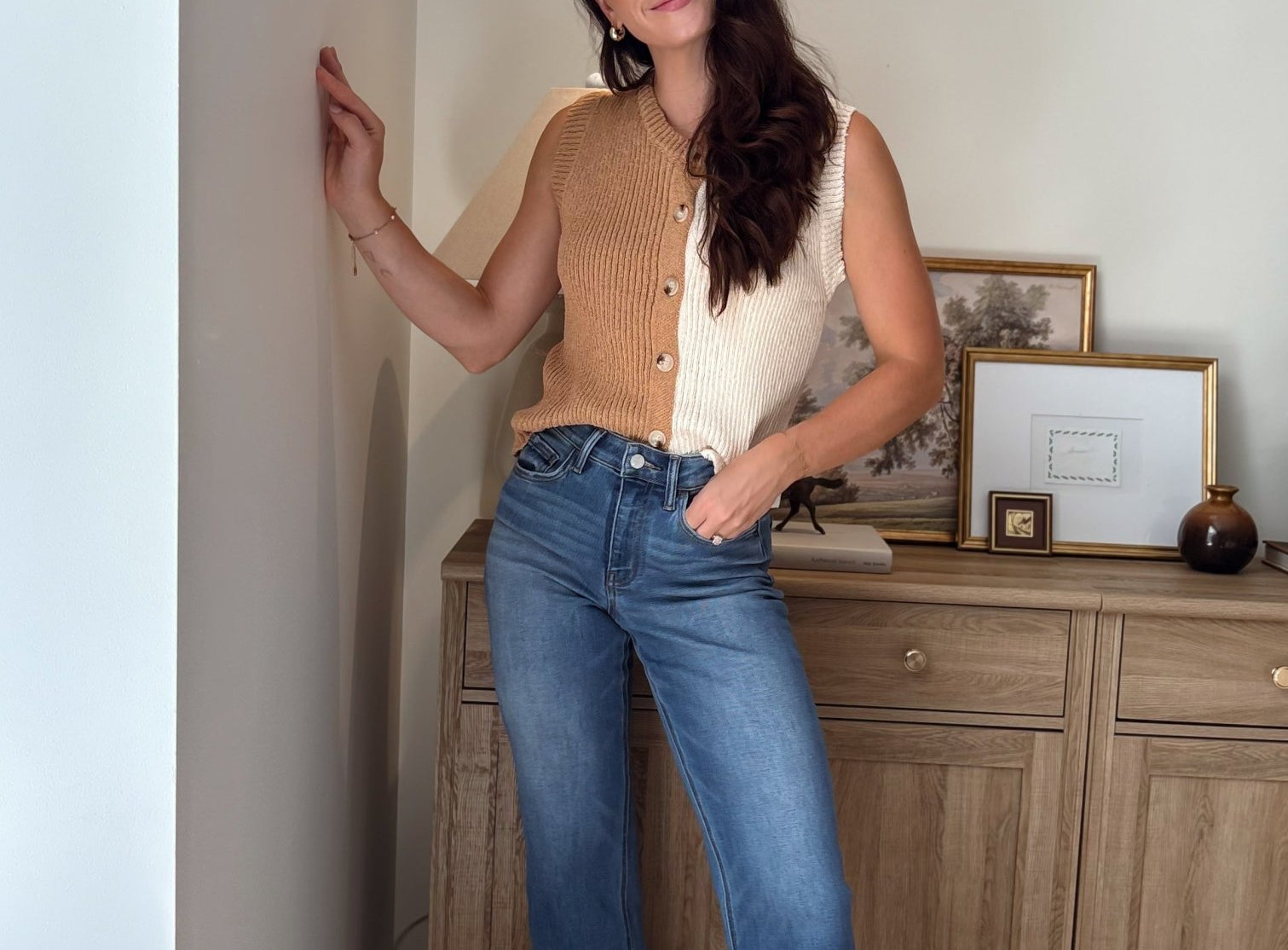 The Kyleigh Colourblock Button Front Knit Top - Love and Lee Apparel