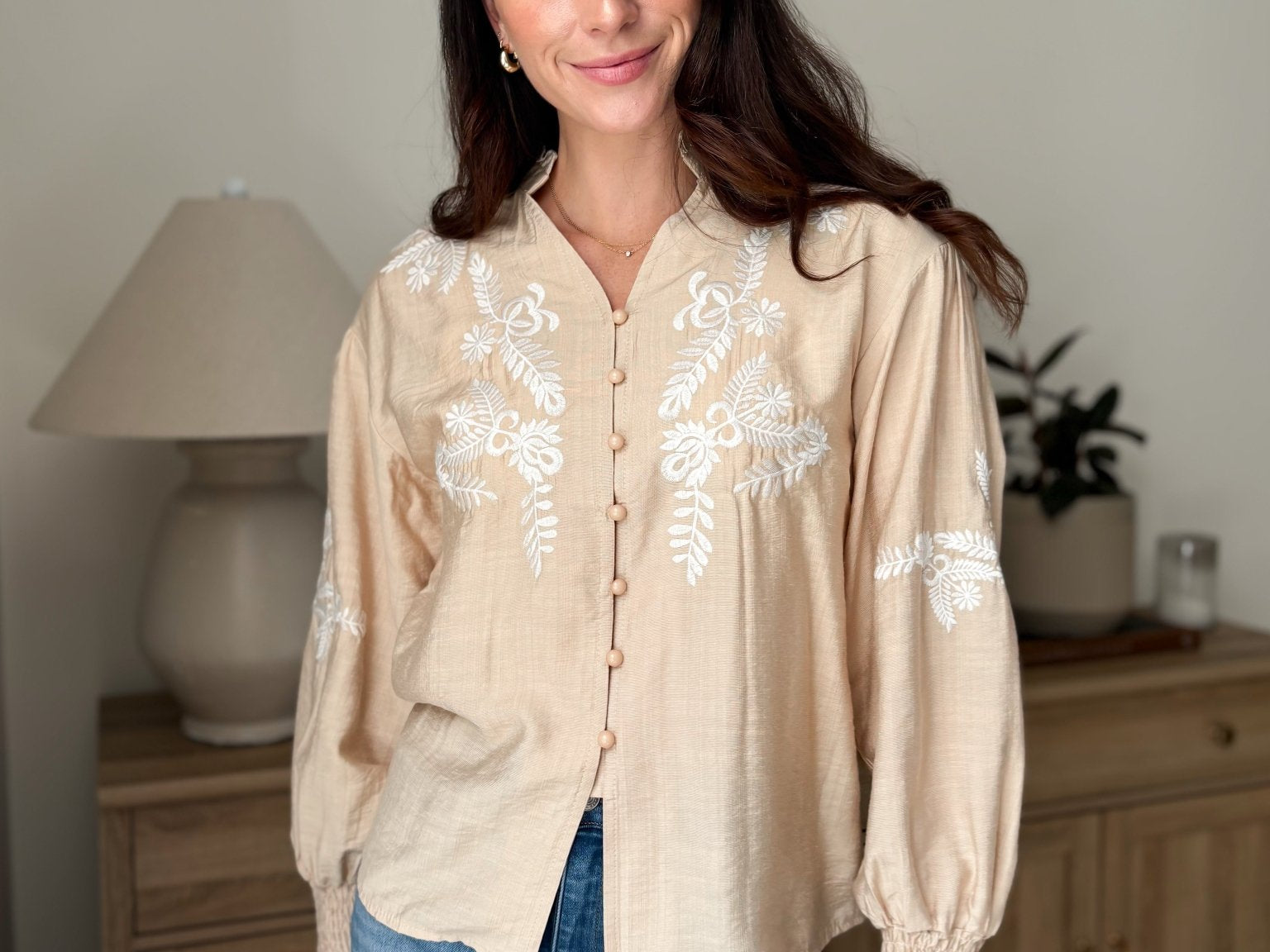 The Aspen Floral Embroidered Cotton Blend Blouse Boho Puff Sleeve - Love and Lee Apparel