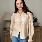 The Aspen Floral Embroidered Cotton Blend Blouse Boho Puff Sleeve - Love and Lee Apparel