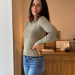 The Strolling Fields Boat Neck Long Sleeve Ribbed Knit Top in Green - Love and Lee Apparel