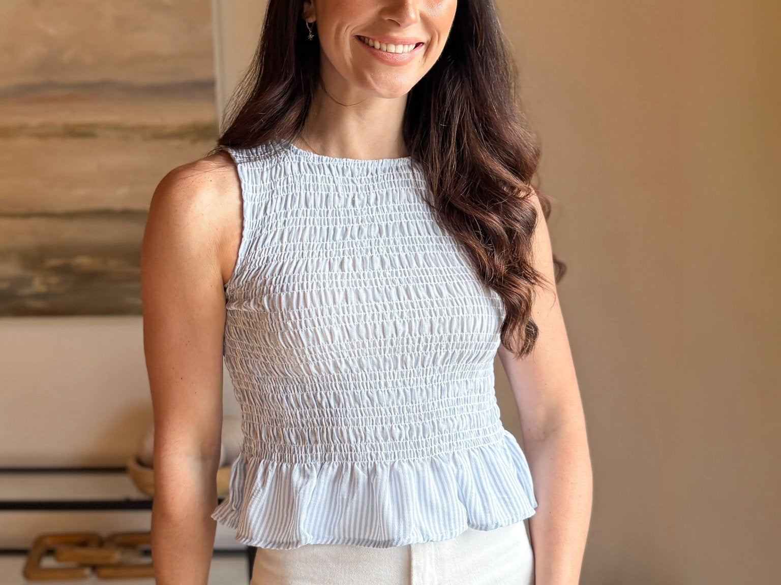 Austin Ruffled Shirred Waist Tank Top - Love and Lee Apparel