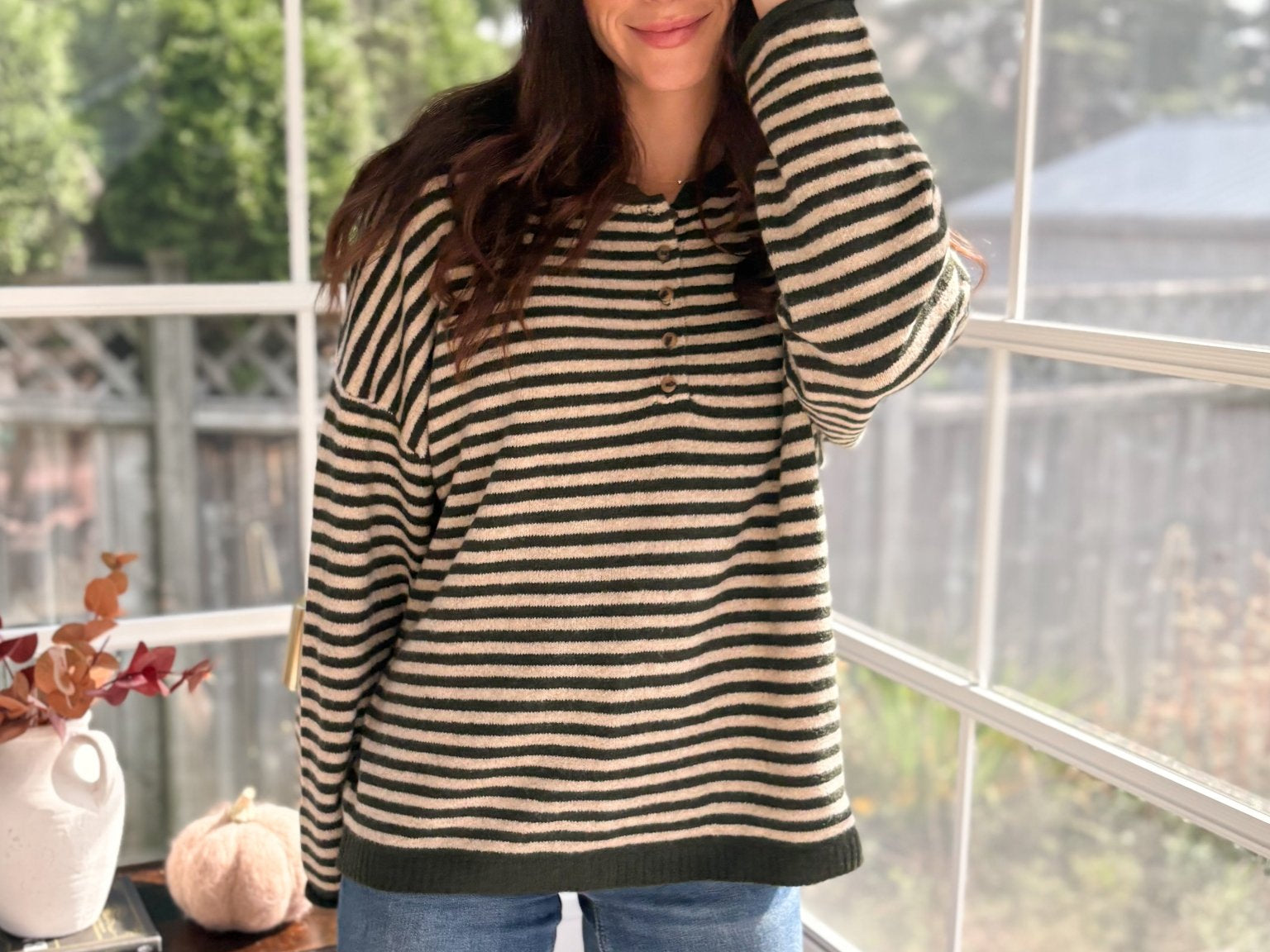 The Cedar Henley Style Drop Shoulder Sweater - Love and Lee Apparel