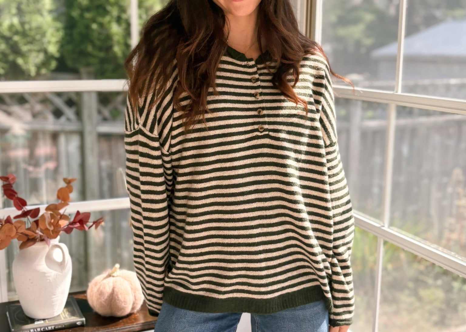 The Cedar Henley Style Drop Shoulder Sweater - Love and Lee Apparel