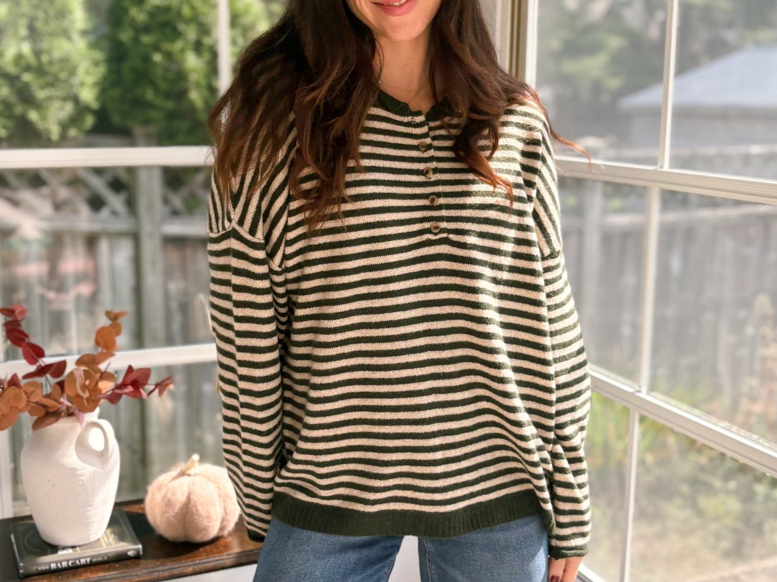 The Cedar Henley Style Drop Shoulder Sweater - Love and Lee Apparel