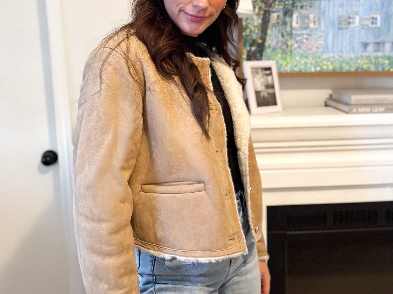 The Monique Long Sleeve Gold Button Closure Inner Fur Faux Suede Jacket - Love and Lee Apparel