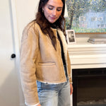 The Monique Long Sleeve Gold Button Closure Inner Fur Faux Suede Jacket - Love and Lee Apparel