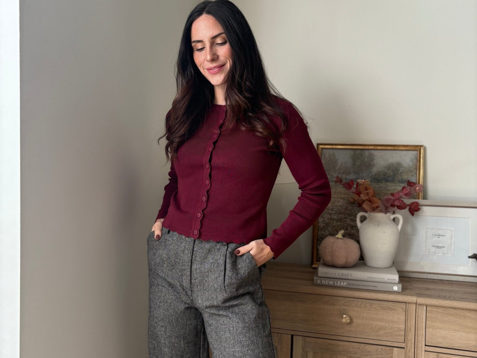 'Pass the Bordeaux' Scalloped Button Down Cardigan - Love and Lee Apparel