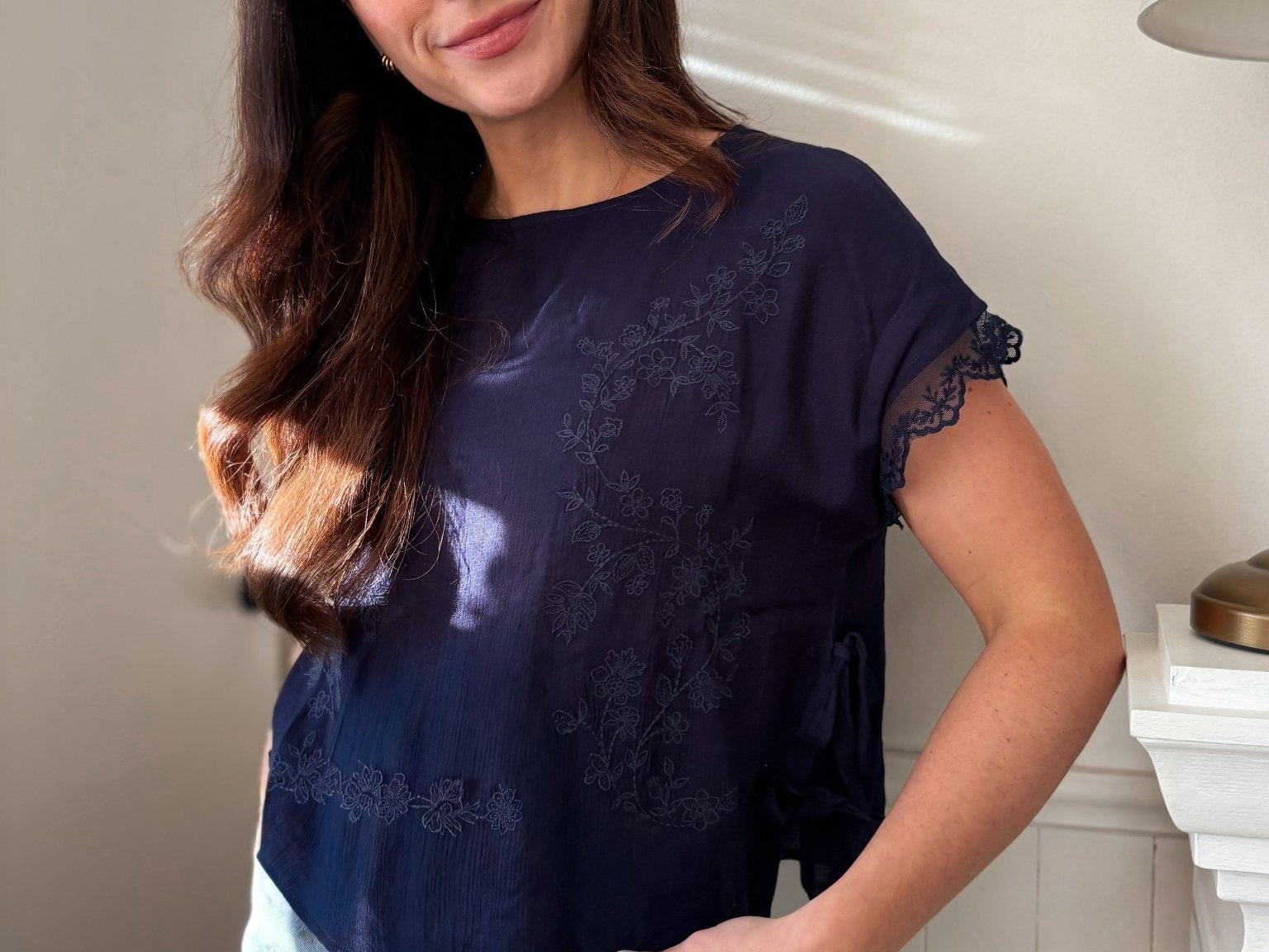 The Tyra Lace Detail Blouse in Navy - Love and Lee Apparel