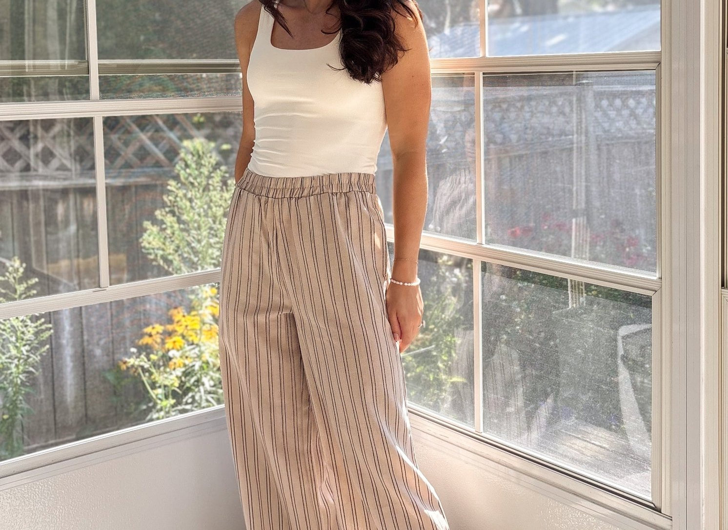 Coco Stripe Elastic Waist Linen Lounge Pants - Love and Lee Apparel