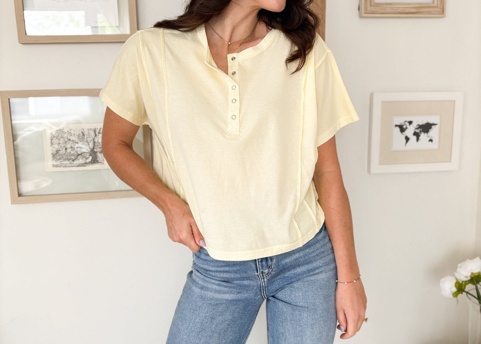 Ciara Boxy Henley T-Shirt - Love and Lee Apparel