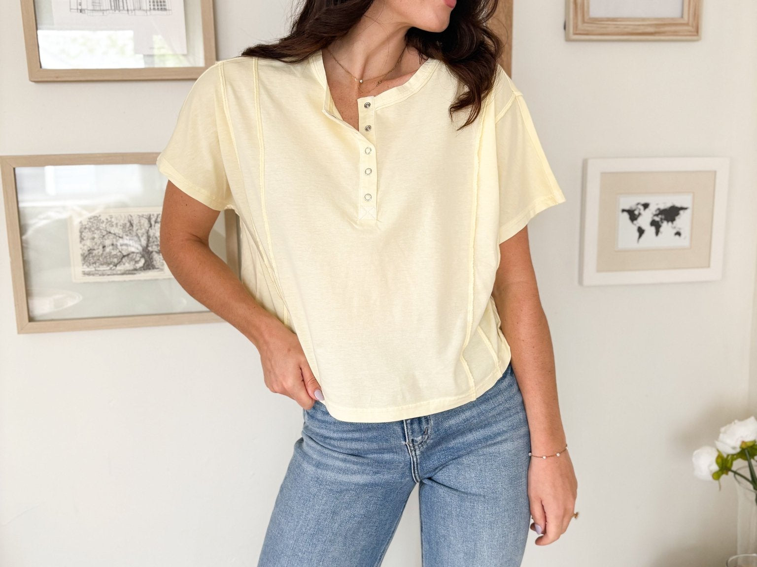 Ciara Boxy Henley T-Shirt - Love and Lee Apparel