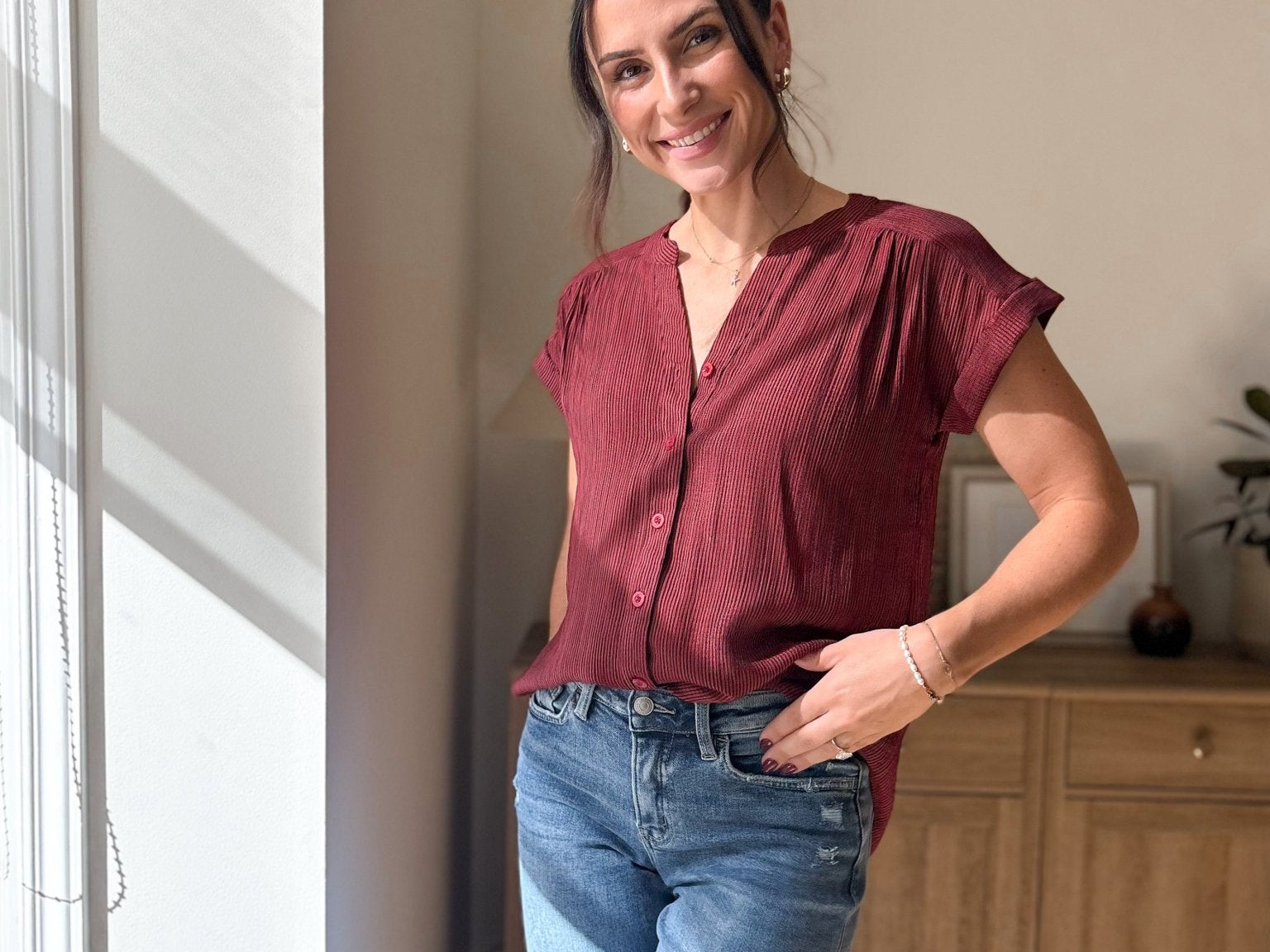 Honeycrisp Pinstripe Short Sleeve Button Down Shirt - Love and Lee Apparel