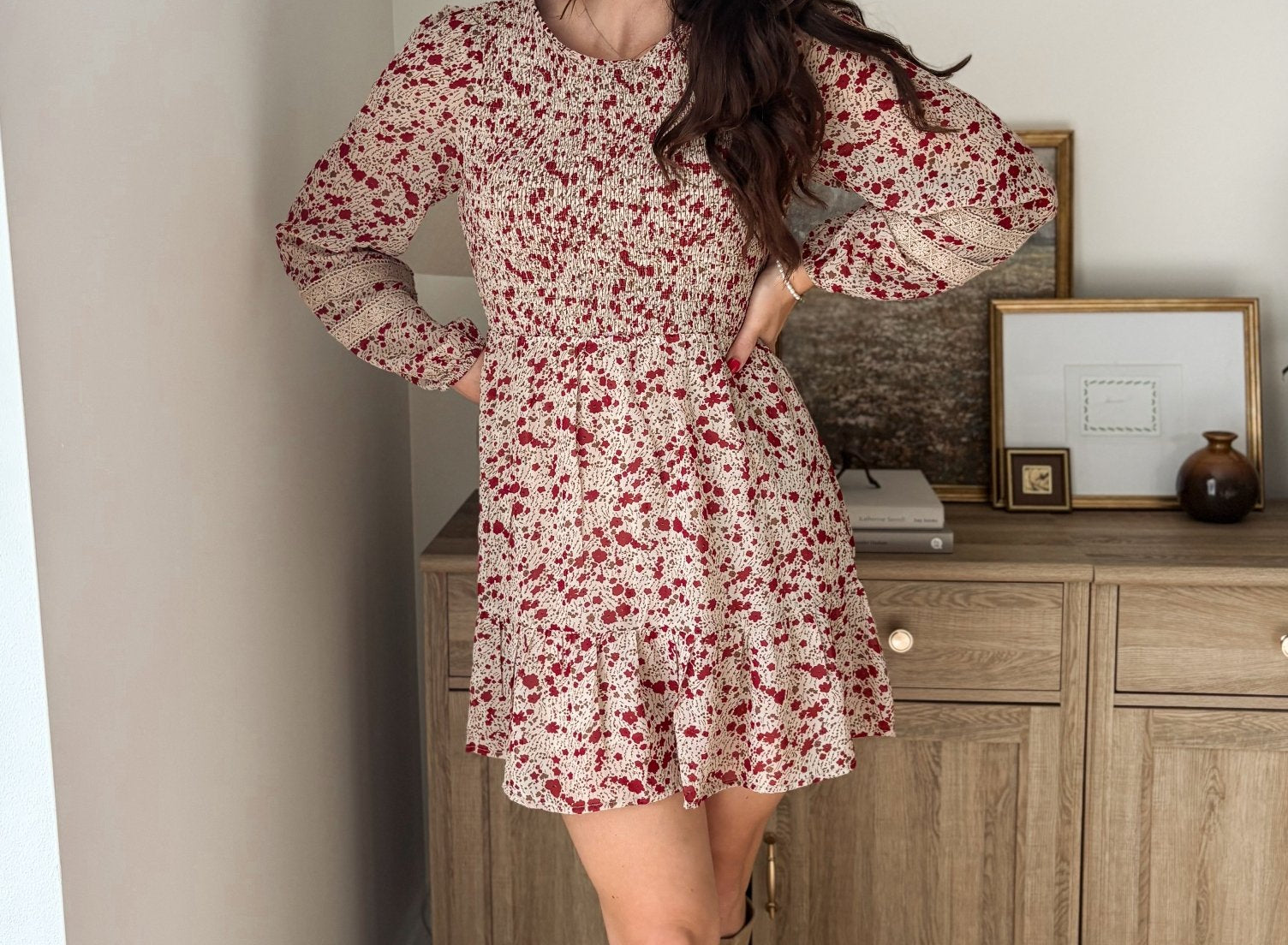 The Early Harvest Lace Trim Smocking Printed Mini Dress - Love and Lee Apparel