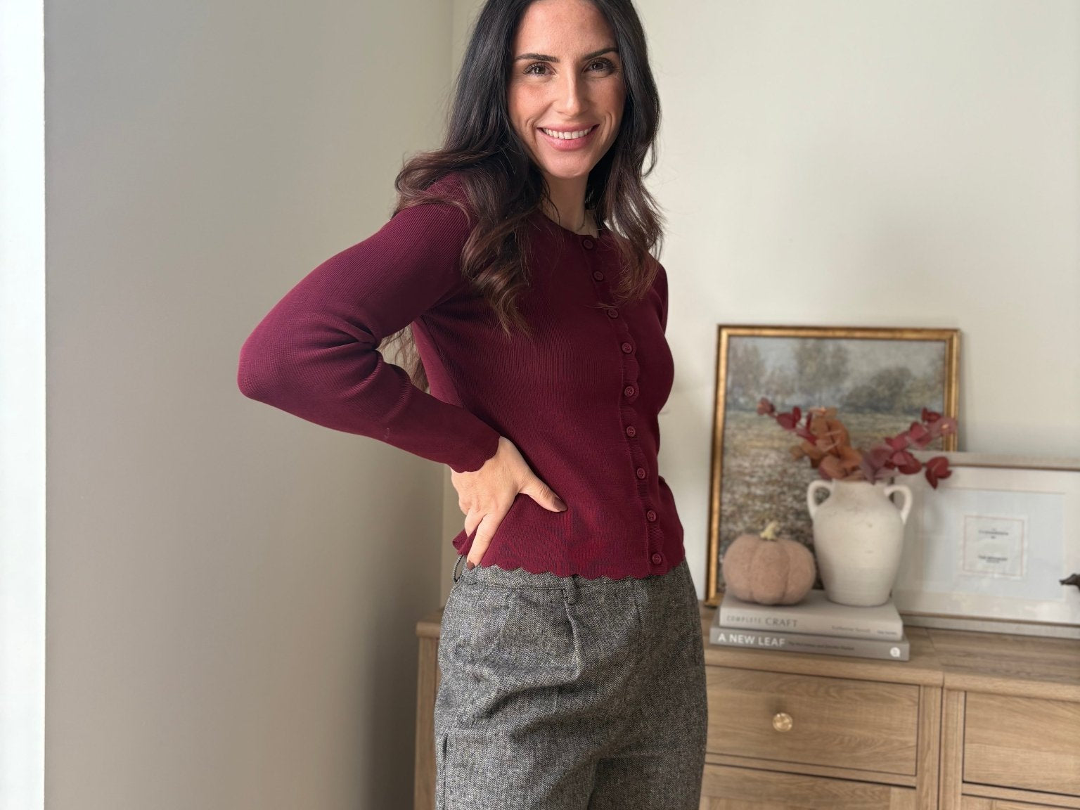 'Pass the Bordeaux' Scalloped Button Down Cardigan - Love and Lee Apparel