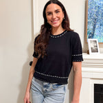 The Rhonda Short Sleeve Sweater with Contrast Stitch in Black - Love and Lee Apparel