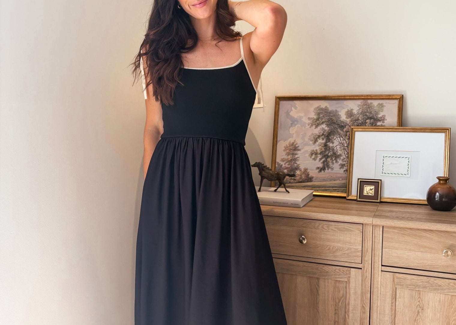 The Chanel Contrast Tie Spaghetti Strap Mix Media Midi Dress - Love and Lee Apparel